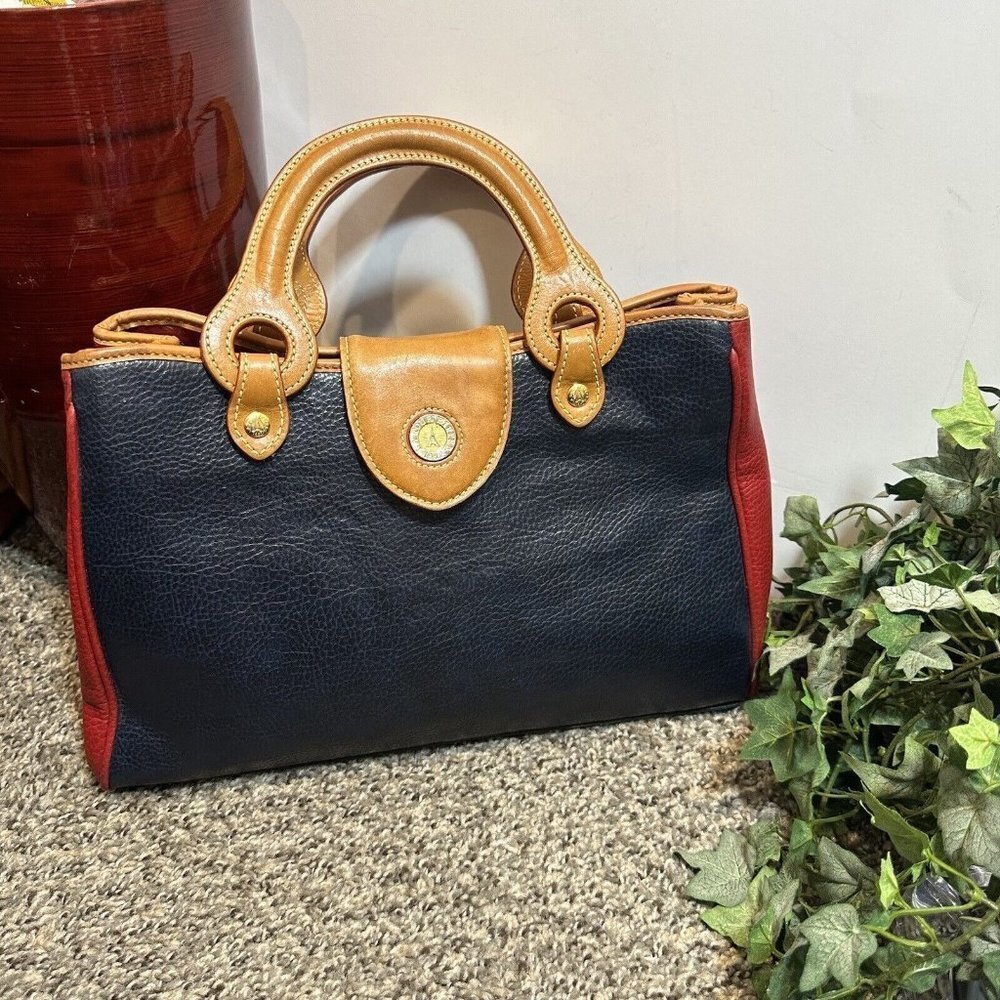 La Tour Eiffel 1887 Leather Color block Satchel Handbag red blue green brown - Picture 1 of 13